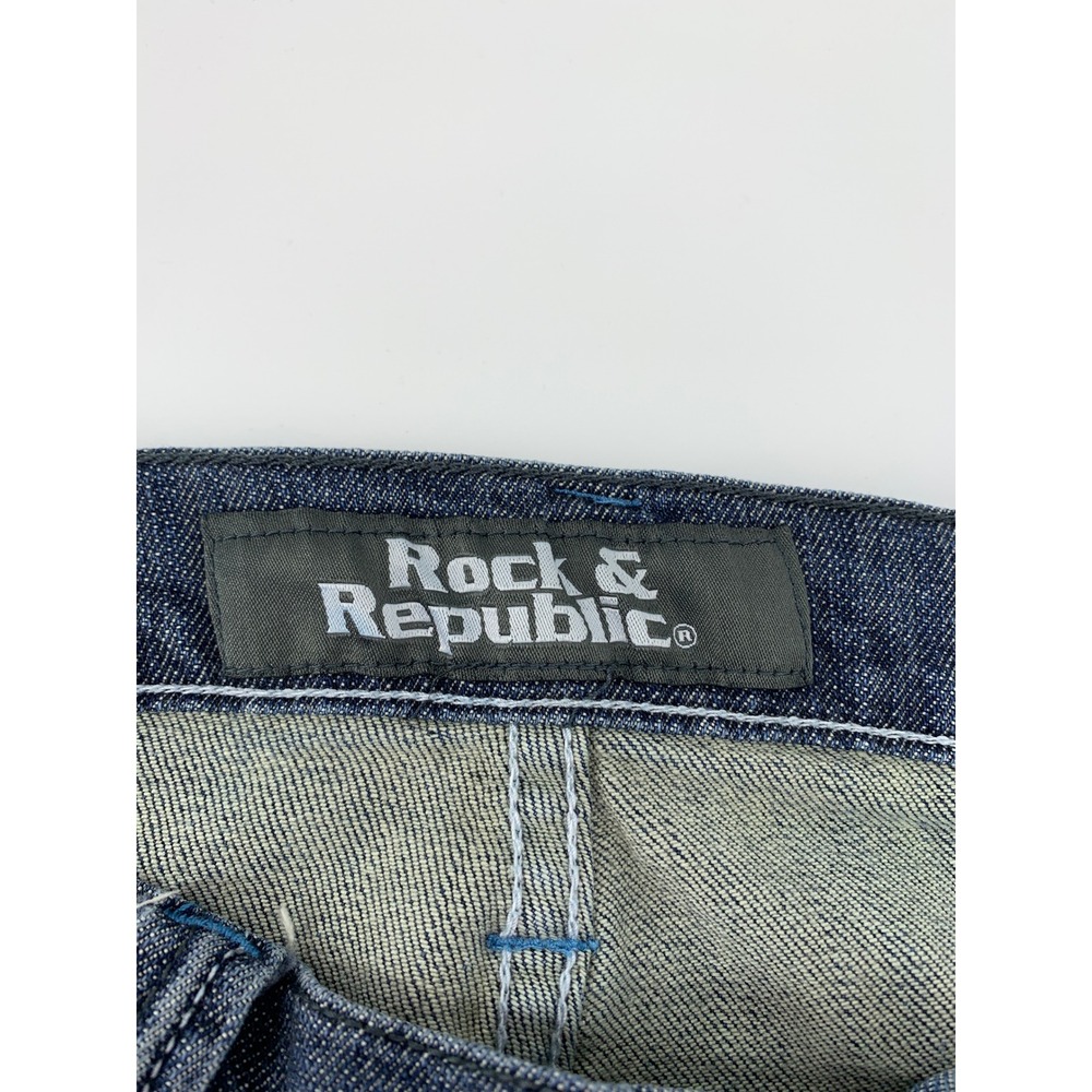 Rock & Republic‎ Jeans Mens 40 Blue Taylor Embroidered Y2K Flap Pocket Fade - Picture 7 of 12